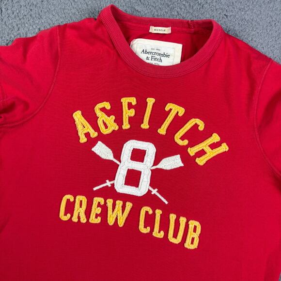 Abercrombie & Fitch Muscle Fit Shirt Men S Red Crew Club Embroidered Vintage Y2K - Picture 1 of 9